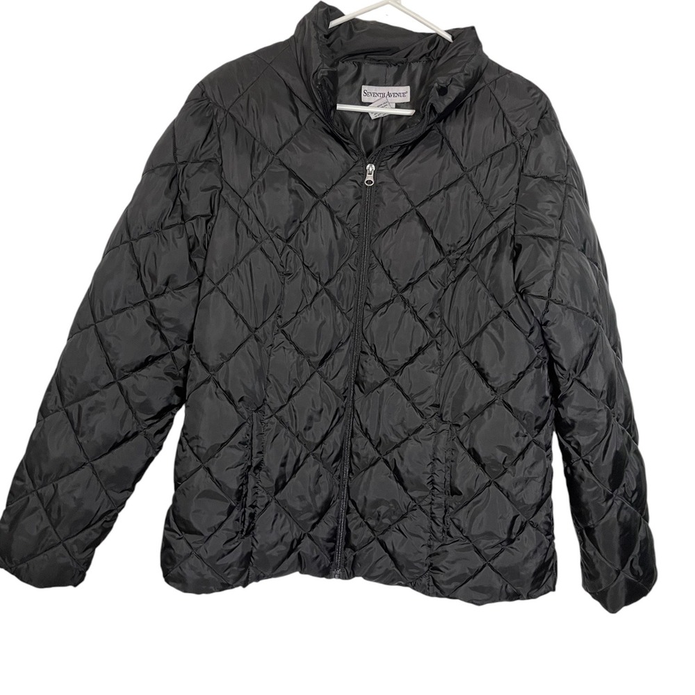 Seventh Avenue L Black Quilted Puffer Jacket Mock Neck Zip Up Gorpcore Outerwear